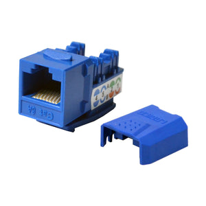 Cat6a Keystone Ethernet Jack Punch Down 45 Degree UTP 110 8P8C RJ45 Blue