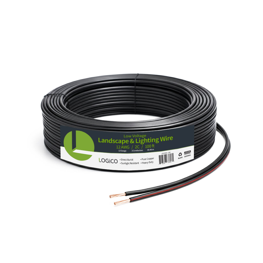 12/2 Low Voltage Landscape Wire 100 Feet – 12 Gauge 2 Conductor, Pure Copper, Outdoor Waterproof Direct Burial Cable For Garden Lighting
