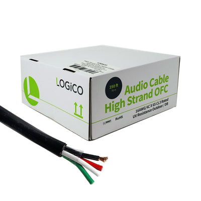 Best 250ft Speaker Wire 16AWG 4 Conductor 16/4 Direct Burial In-Wall Audio Pure Copper Copper