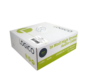 Logico in-wall high strand audio cable packaging on a white background