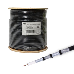Best RG6 Coaxial Cable CCS 18AWG Quad Shield Coax 1000ft TV Antenna Satellite Black