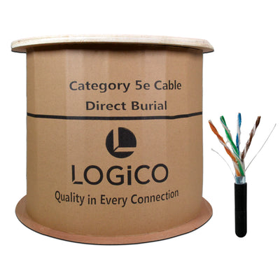 Best Cat5e Shielded Gel Flooded Network Cable 1000FT Black Direct Burial Solid Bare Copper 24AWG