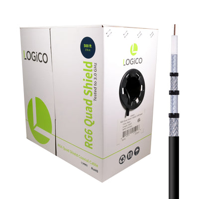 Best RG6 Coaxial Cable 18AWG Quad Shield Coax 500ft TV Antenna Satellite Black