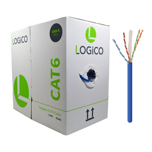Logico Cat6 1000 ft 23AWG 550Mhz UTP Bulk Ethernet Network LAN RJ45 Cable Blue