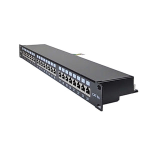Best Cat6a 24 Port Shielded Patch Panel Ethernet Network LAN RJ45 1U Rack Mount 110