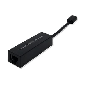 A black USB Type C 3.1 to RJ45 Gigabit Ethernet LAN Network Adapter with a USB-C connector on one end and an Ethernet port on the other.
