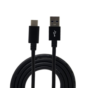 A black USB Type C cable with one USB C connector and one USB A 3.0 connector.